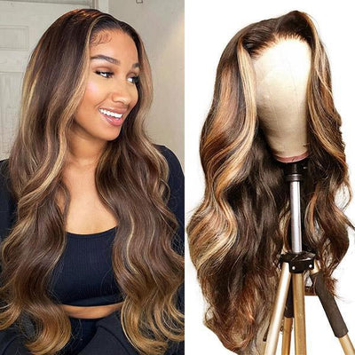 Honey Blonde Ombre Hair Body Wave 13*4 Lace Front Human Hair Wigs